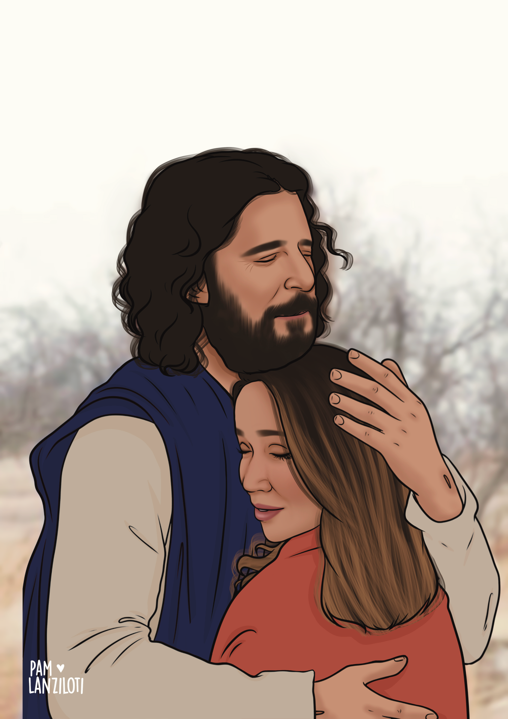 Jesus abraçando Maria